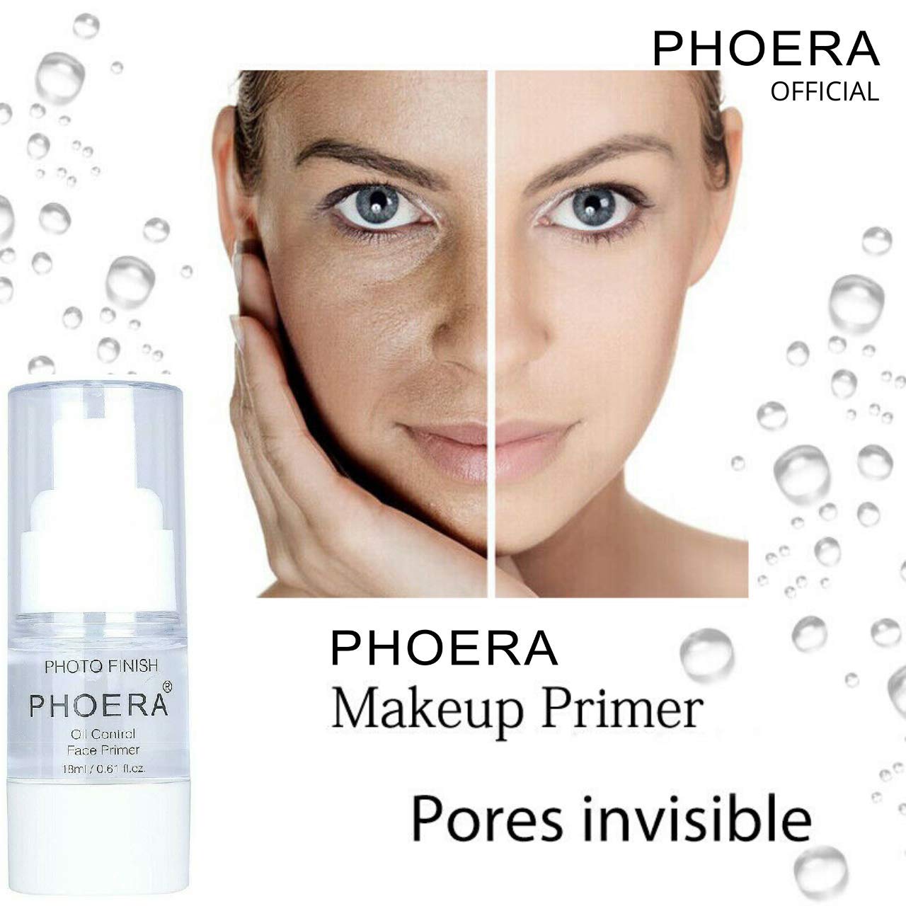 Phoera AQUAPURITY - PHOERA Primer Matte Finish Face Makeup Pore filler Primer Foundation Base Oil Control Full Coverage Make Up Base Concealer Long Lasting Flawless Pores Minimiser Liquid Moisturizing (18ML)