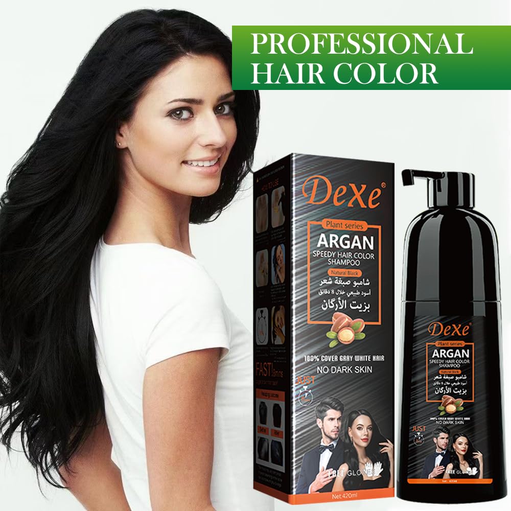 JRTTOSSE Instant Black Hair Shampoo 420ml - Semi-Permanent Black Hair Dye shampoo for Natural Hair, Lasts 30 Days, Fast Acting Formula for Men & Women (Natural Black)