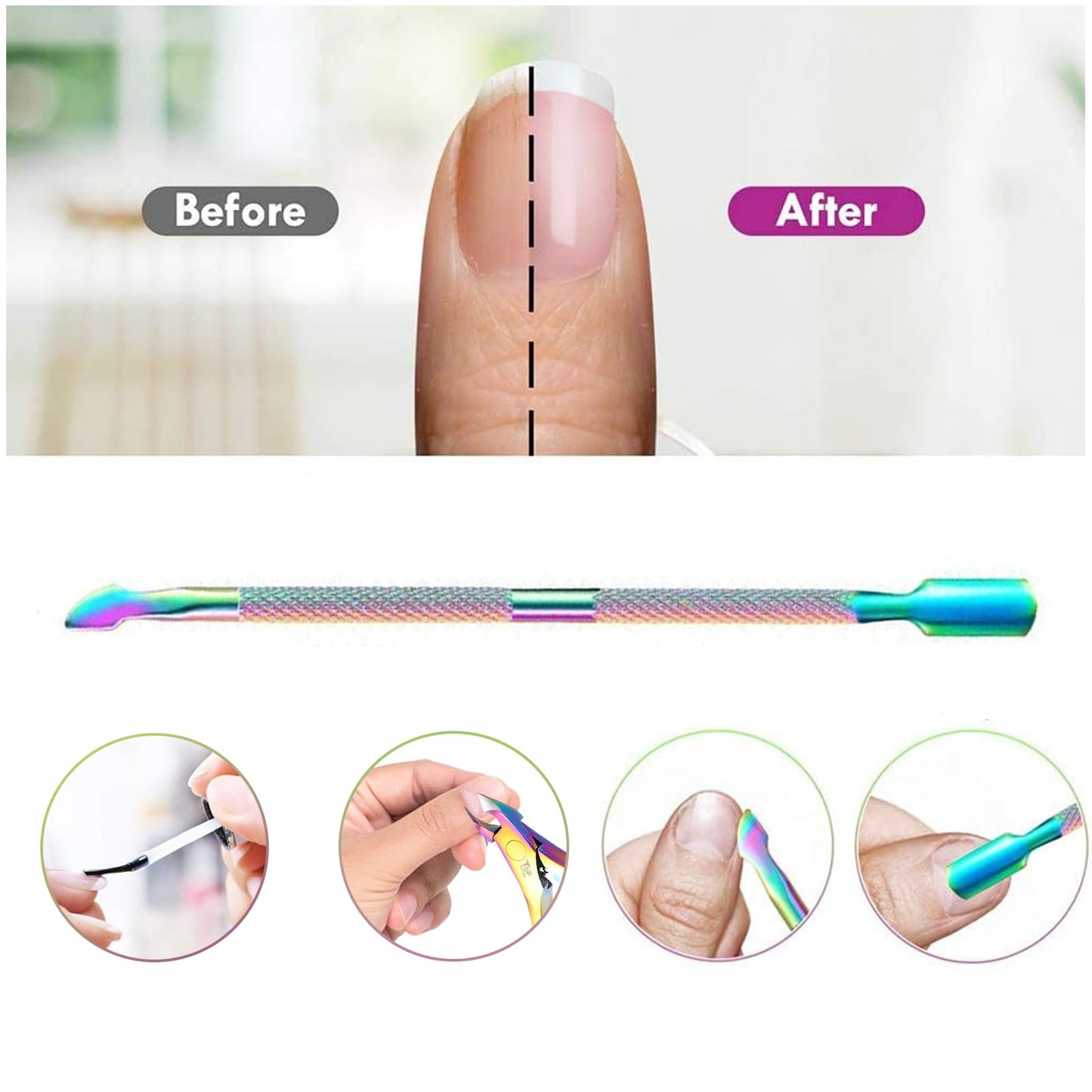 TOPNPEKO Cuticle Cutter with Cuticle Pusher, 2pcs Premium Stainless Steel Cuticle Removal Tool, Upgraded Sharp Edge, Built-in Spring Manicure Set for Fingernails & Toenails