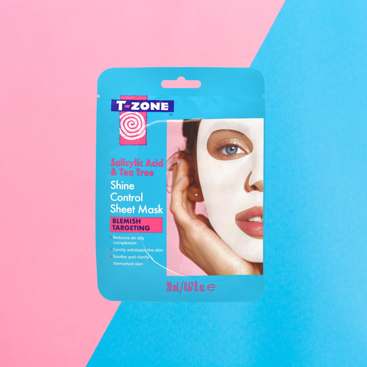T-Zone Salicylic Acid & Tea Tree Shine Control Sheet Mask - Antibacterial Tea Tree and Exfoliating Salicylic Acid - Reduces Excess Oil, Promotes Clear Complexion, 20ml
