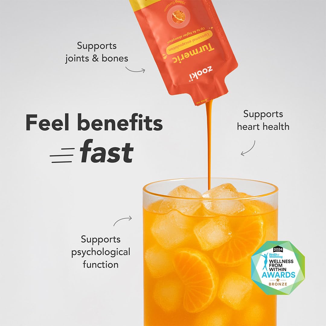 Zooki Liposomal Curcumin 750mg Liquid Turmeric Sachets, High Strength Turmeric Curcumin Supplement, Antioxidant Support, Vegan Liposomal Curcumin Liquid Turmeric (Tangerine Flavour, 14 Servings)