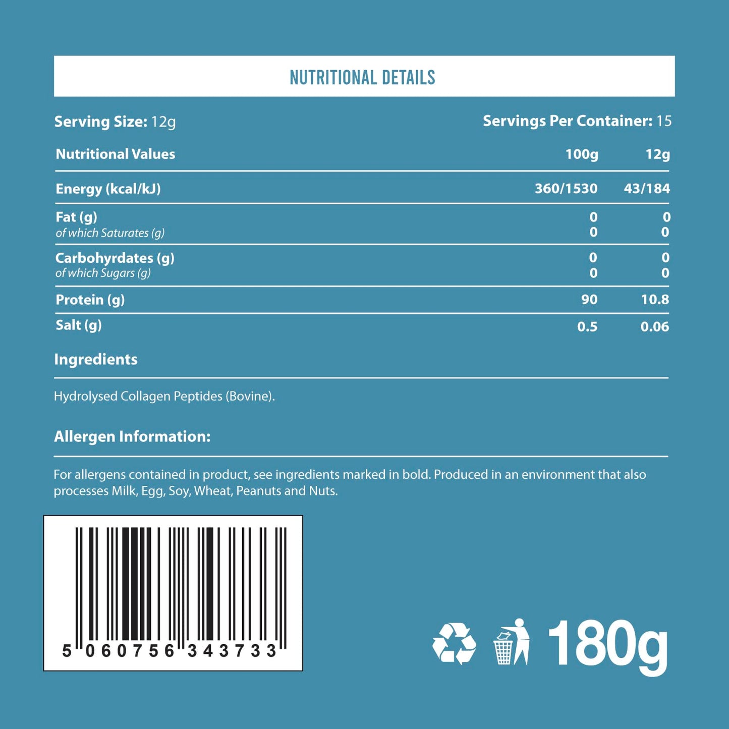Warrior Collagen Peptides - Collagen Powder - 180g - Made from Premium Bovine Hydrolysed Collagen - to Promote Healthy Skin, Hair, Nails, and Joints (Unflavoured)