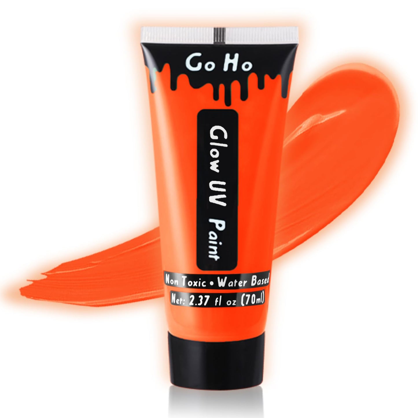 Go Ho Neon Orange Body Paint Washable(2.37oz,70ml),Glow UV Blacklight Face Paint,Water Based Neon Fluorescent Orange Face Paint for SFX Cosplay Costumes Festivals Halloween Makeup