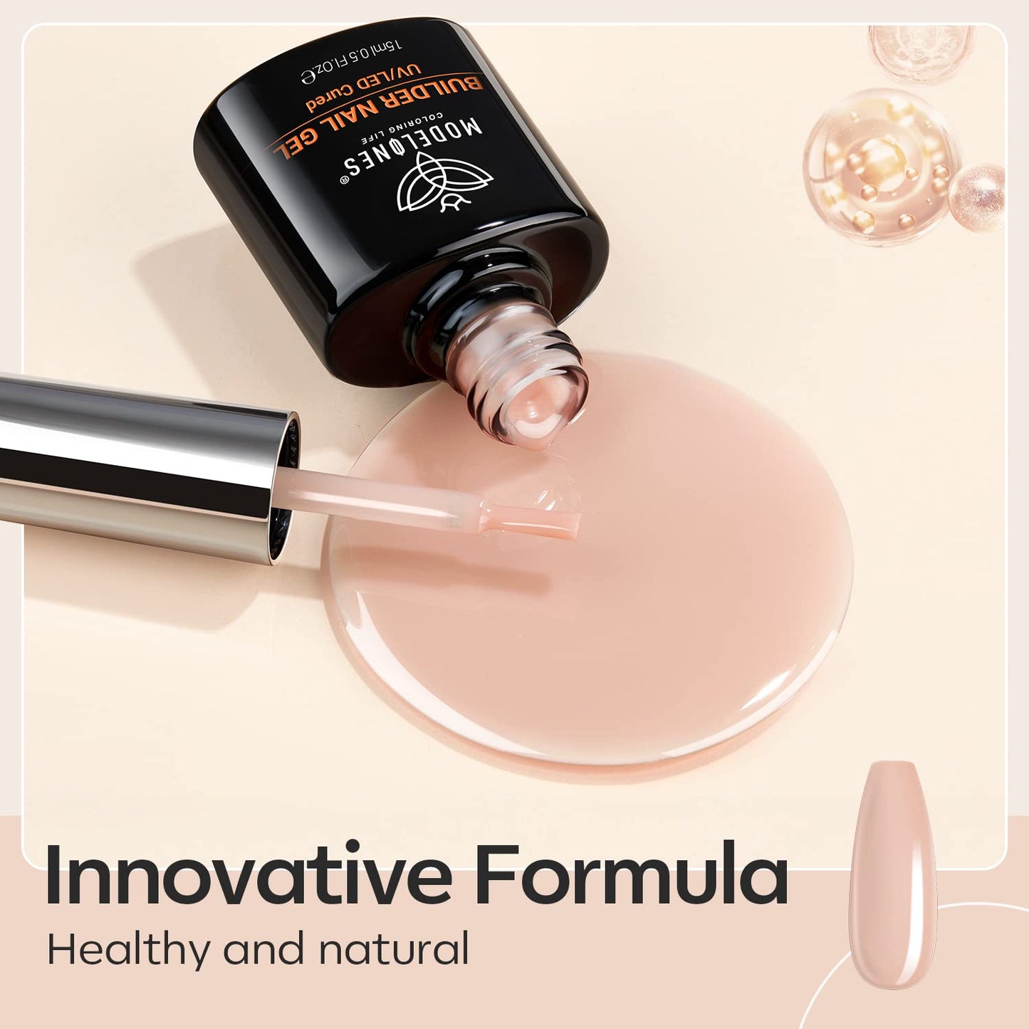 Modelones Gel Nail Polish Builder Nail Gel, 8-in-1 Neutral Nude Brown Gel Builder for Nails, Hard Gel Builder Nail Strengthener Extension Gel Base False Nail Tips Glue Gel in a Bottle 15ML