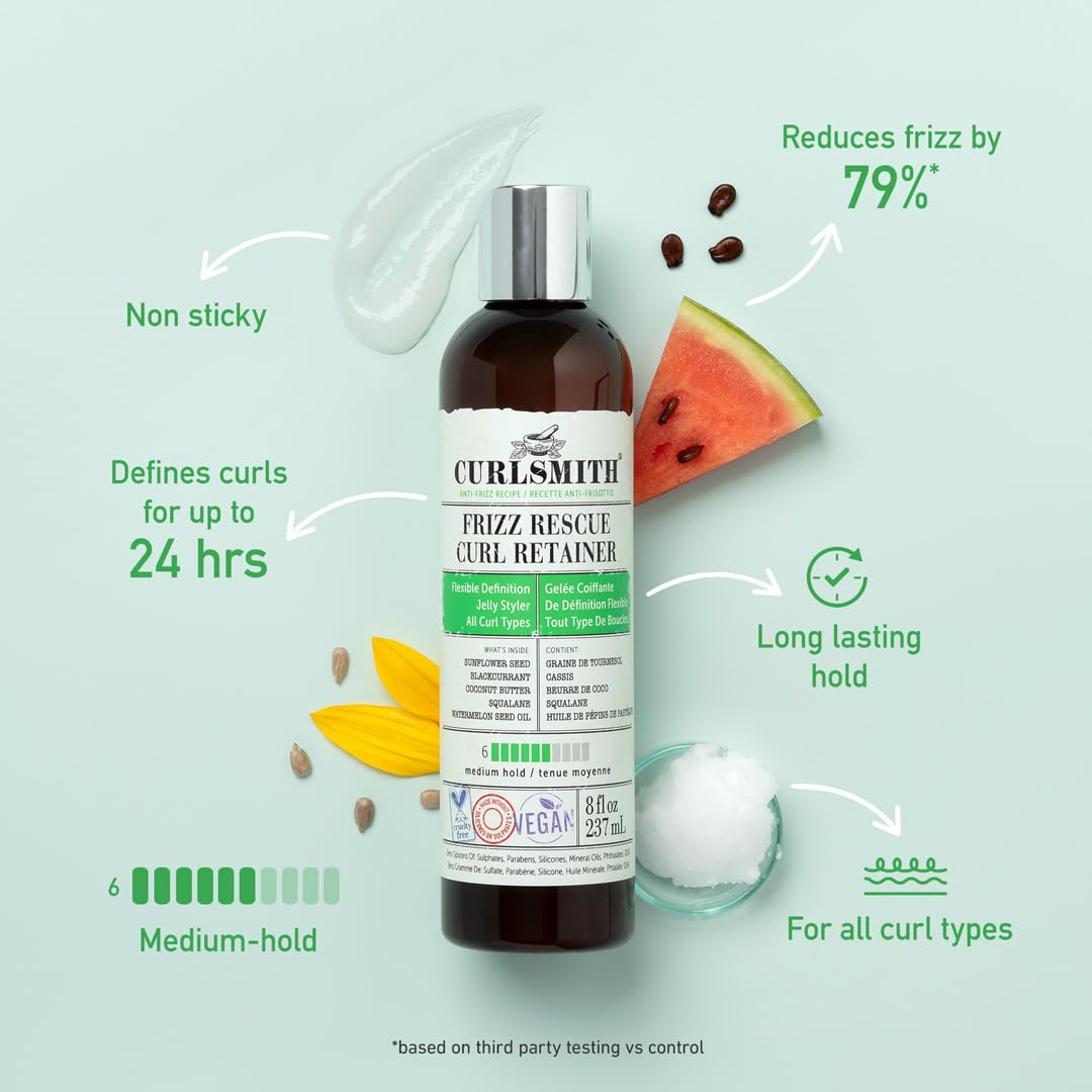 CURLSMITH Curlsmith - Frizz Rescue Curl Retainer, Jelly Hair Styler, Non-Sticky, Frizz Control, Humidity Protection, For All Curl Types, Vegan, 237ml/8 fl oz