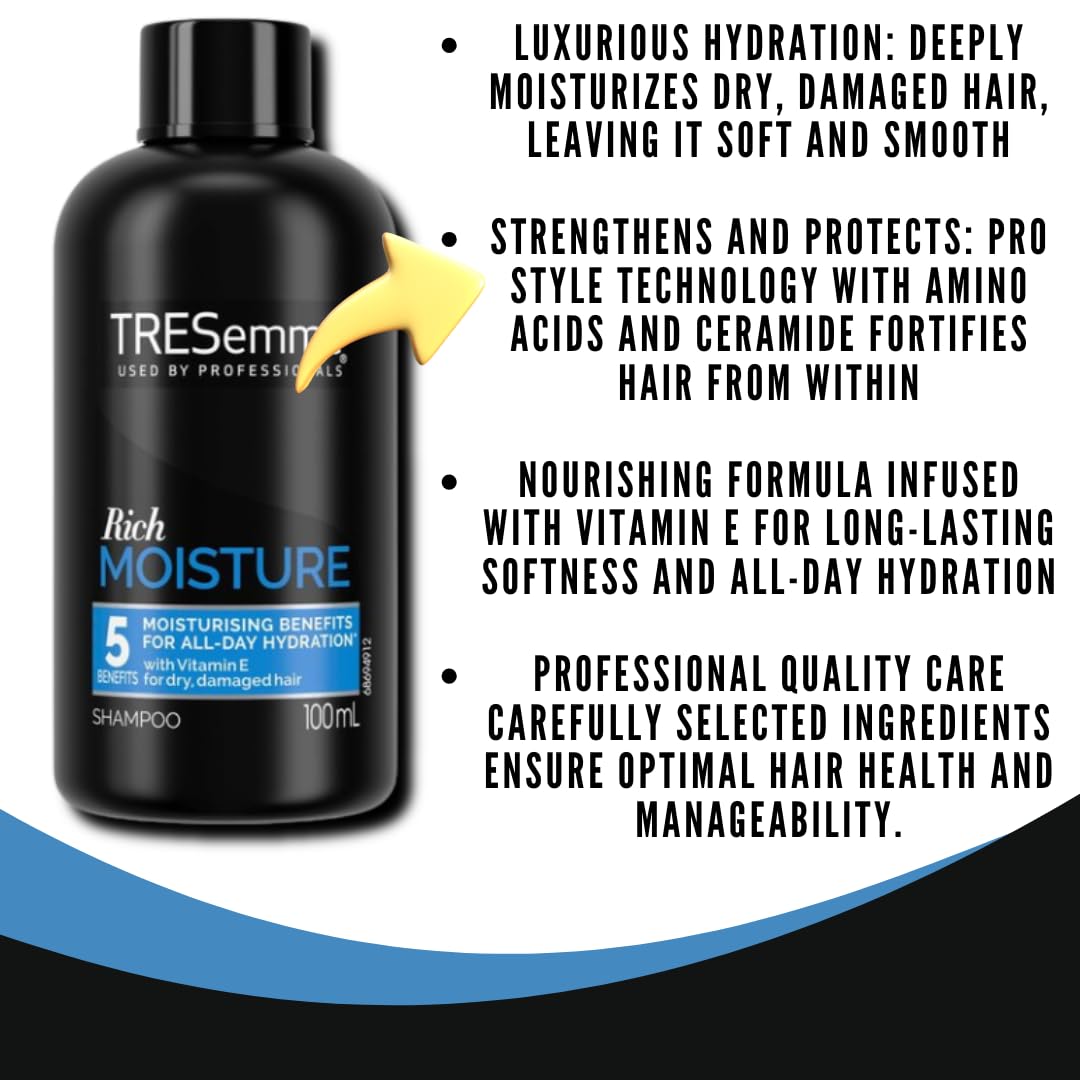 Tresemme Shampoo & Conditioner Bundle (100ml Each) with BVO Luxe Folding Brush – Complete Tresemme Mini Shampoo and Conditioner Travel Size Set