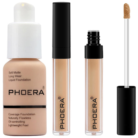 Hilareco PHOERA Foundation,PHOERA Liquid Concealer, Natural Coverage Lightweight Conceals,PHOERA Foundation Makeup for Women (103 Warm peach+103#BEIGE)