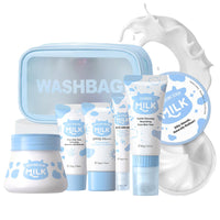 7PCS Milk Skincare Set - Gifts For Teenage Girls - Skin Care Sets & Kits With Cleanser,Eye Cream,Exfoliating Scrub, Sunscreen Cream,Hand Wax,Brightening Cream - Facial Kit for Moisturising
