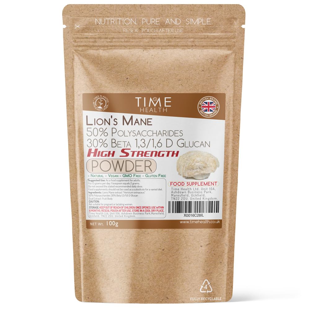 Lions Mane Powder - High Strength Dual Extract - 50% Polysaccharides / 30% Beta 1,3/1,6 D Glucan - 3rd Party Tested (100g Powder Pouch)
