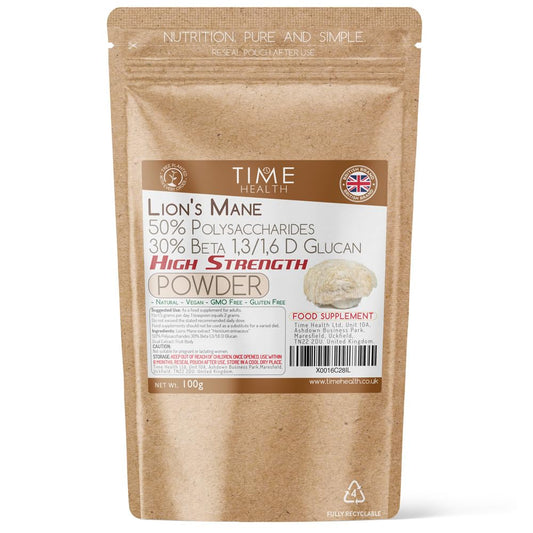 Lions Mane Powder - High Strength Dual Extract - 50% Polysaccharides / 30% Beta 1,3/1,6 D Glucan - 3rd Party Tested (100g Powder Pouch)