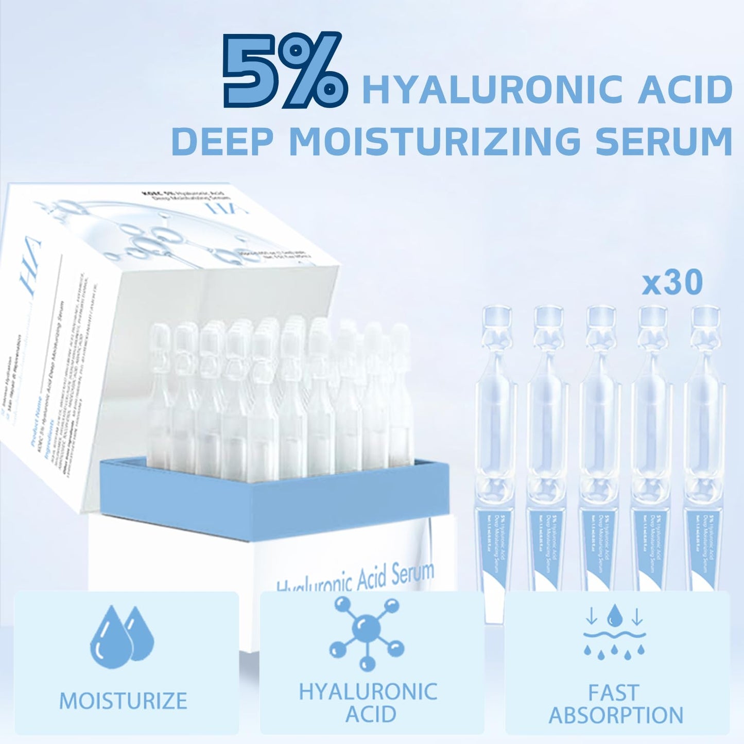Cureluxe 30PCS Ultra Hyaluronic Acid Serum for Face - 5% Hyaluronic Acid Hydrating Serum - Hy-aluronic Acid Serums for Plumping&Nourishing - Face Care Anti-Aging Facial Serums for Reducing Fine Lines&Wrinkles