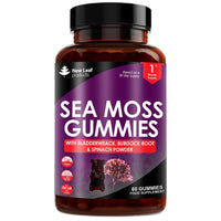NEW LEAF PRODUCTS Sea Moss Gummies - 60 Gummies Enriched with Irish Sea Moss, Burdock Root and Bladderwrack - High Strength 3000mg Vegan Vitamin Gummies - Seamoss Gummies Made in UK by New Leaf