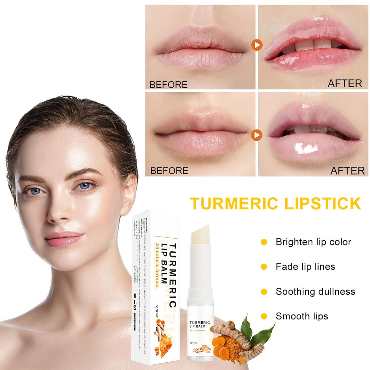 KARELLS Turmeric Lip Balm Stick,Lip Care Cream,Daily Lip Care Balm,Lip Lightening For Dark Lips,Turmeric Long Lasting Moisturizing Lips Balms,Reduces Chapped Dry Lips,Repairs Cracks