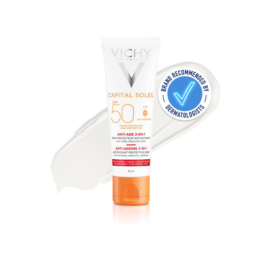 VICHY Vichy Capital Soleil UV-Age Daily SPF 50+, Anti-Aging Face Sunscreen with Niacinamide and Peptides to Correct Wrinkles and Dark Spots, All Skin Types, 40ml