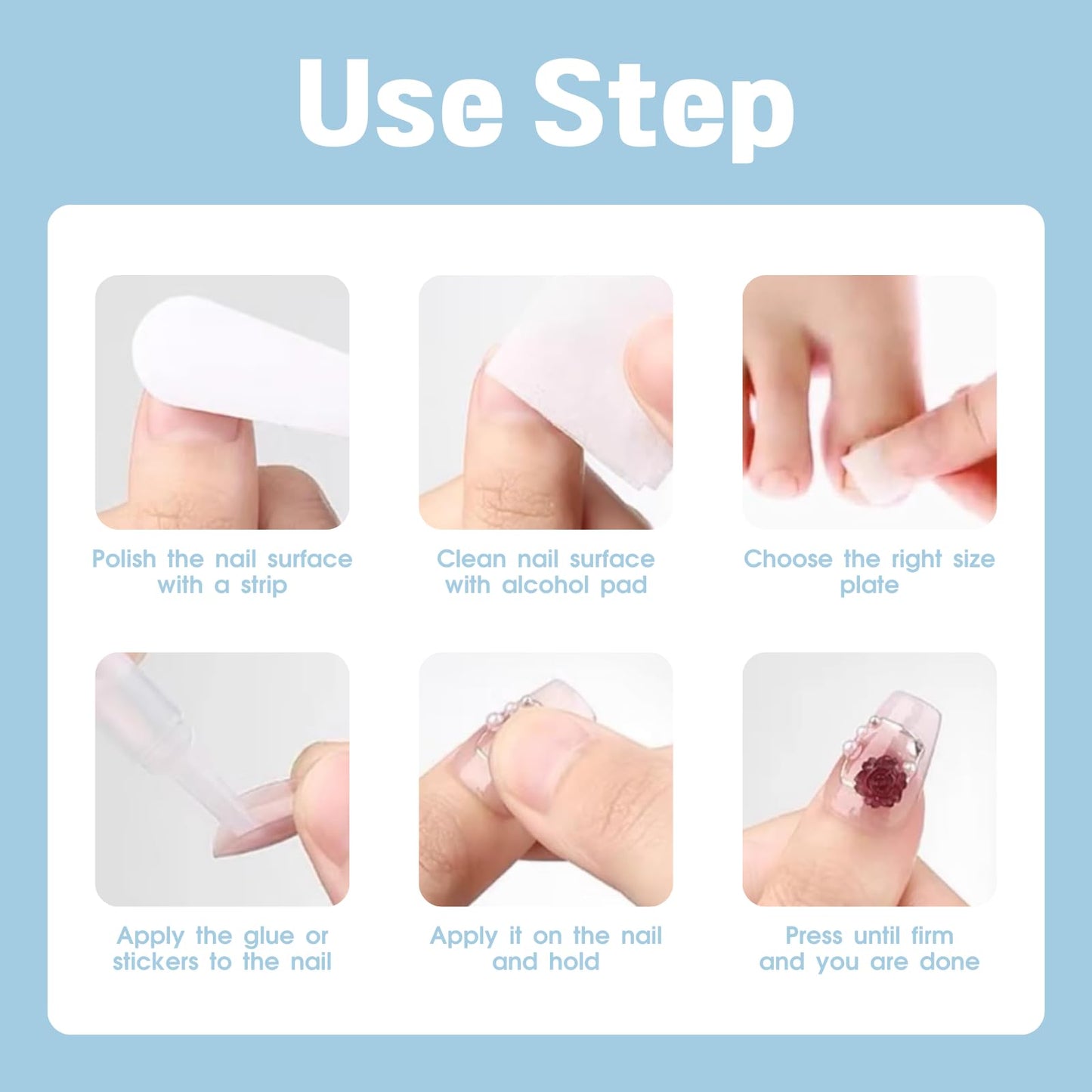 NLFOX Baby Blue French Tip False Nails - Square Press On Nails Short - French Coffin Fake Nails With Glue - Removable Full Cover Acrylic Stick On nails For Women Daily Wear Nail Art Gifts Accessories