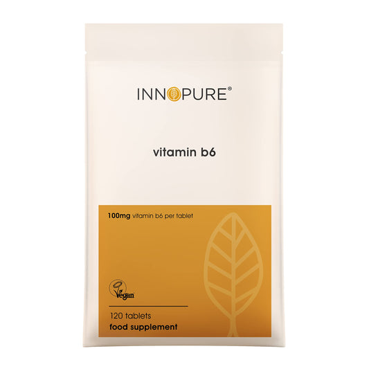 INNOPURE High Dose Vitamin B6 Tablets 100mg - One-A-Day Easy to Swallow Tablet - 4 Month Supply (120 Tablets) Vegan Society Approved, UK Made