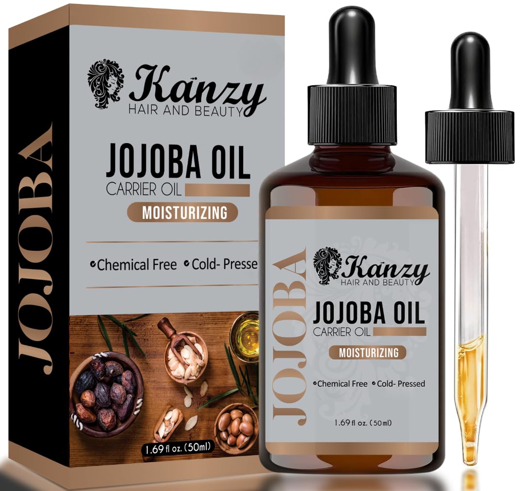 KANZY HAIR AND BEAUTY Kanzy Jojoba Oil Cold Pressed 50ml - 100% Pure Jojoba Oil for Hair, Nails, Eyelash & Eyebrow Growth - Vegan & Cruelty-Free for Skin, Face & Body as Carrier, Massage Oil