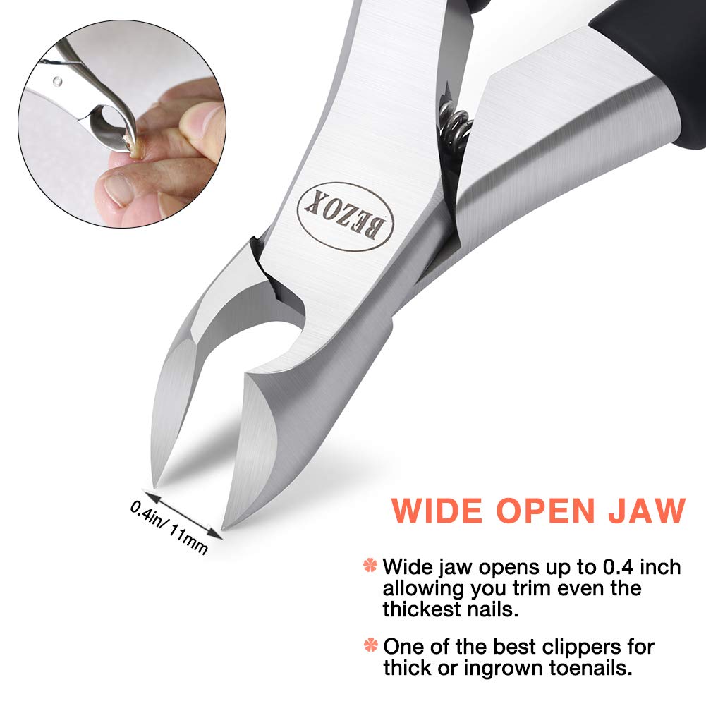 BEZOX Toe Nail Clippers for Thick or Ingrown Nails - Heavy Duty Stainless Steel Soft Grip Toe Nail Cutters - Olecranon Short