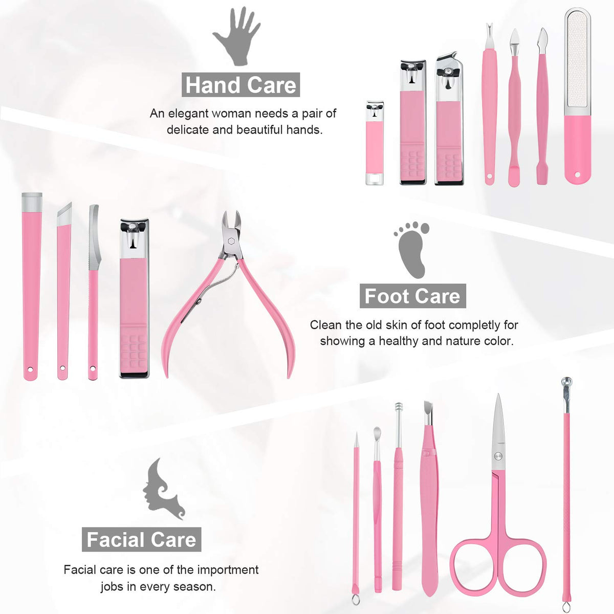 Keiby Citom Manicure Set 18pcs Nail Clipper Kit Professional Grooming Kit, White Pink