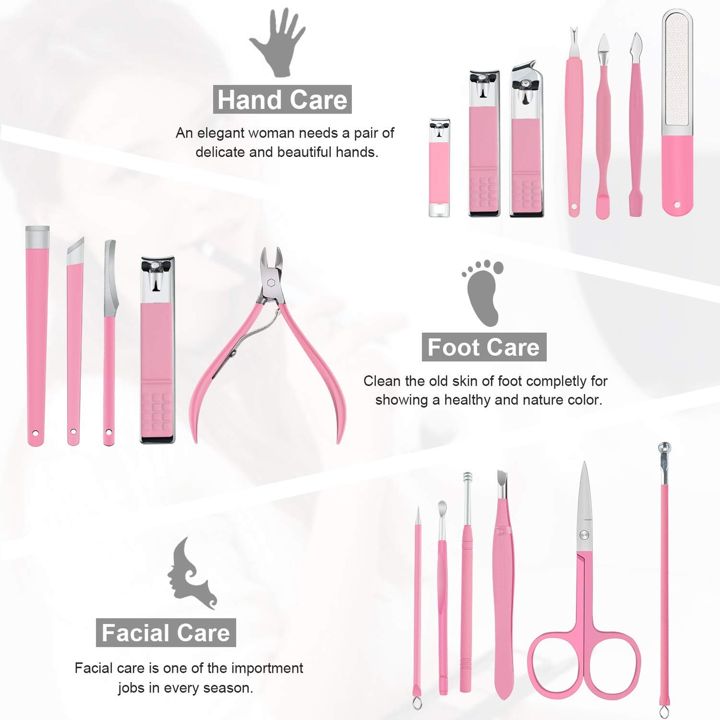 Keiby Citom Manicure Set 18pcs Nail Clipper Kit Professional Grooming Kit, White Pink