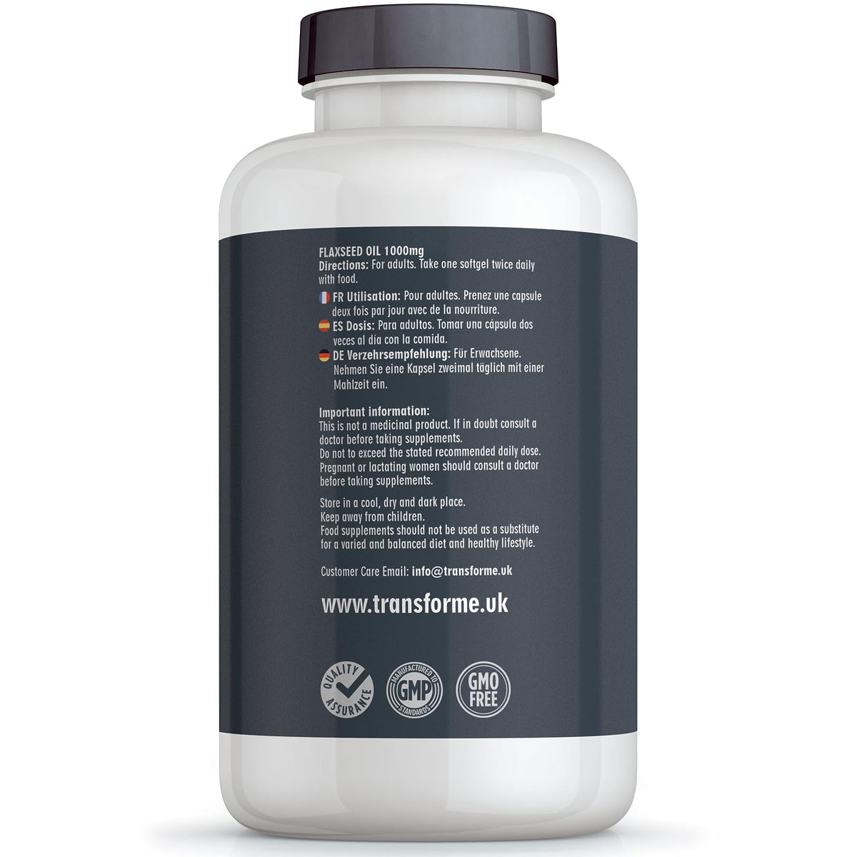 Transforme Flaxseed Oil Capsules 1000mg, Cold Pressed Omega 3 6 9, 365 Softgels, High in Alpha Linolenic, Linoleic & Oleic Acid, 2000mg Serving, Lactose & Gluten Free, 6 Month Supply