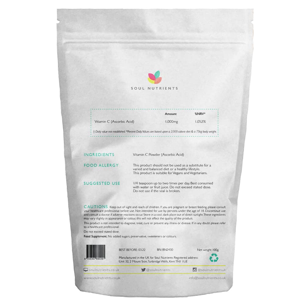 Vitamin C Powder | 100% Pure British Pharmaceutical Grade Supplement | Ascorbic Acid | 500g