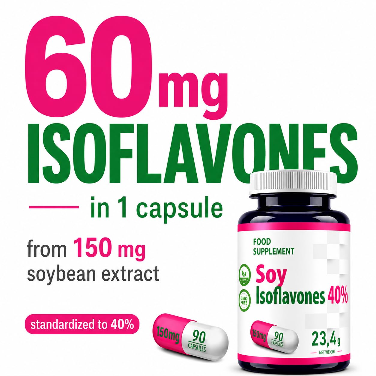Hepatica SOYA Isoflavones 60mg | Standardised to 40% Isoflavones | 90 Vegan Capsules | 3-Month Supply | 3rd Party Lab Tested
