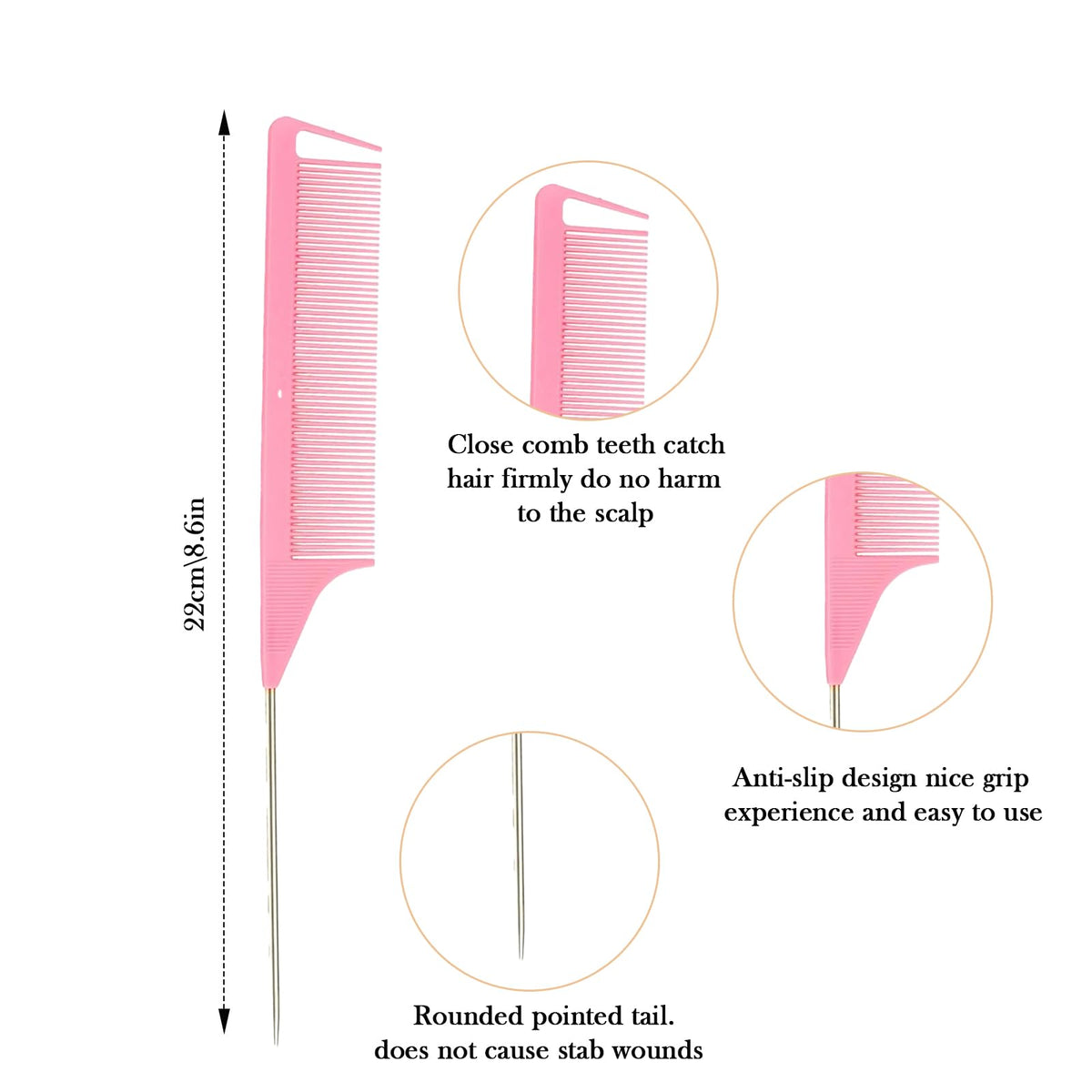 Luoqun88 3 Pcs Hair Styling Brush Set - Double Sided Edge Control Brush, Rat Tail Comb & Bristle Hair Brush for Home, Salon, and Travel (Pink)