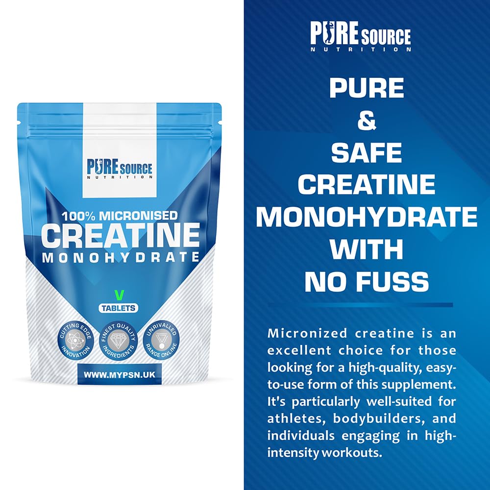 Pure Source Nutrition Creatine Monohydrate Tablets 3000mg Vegan Creatine Tablet - Gym Supplement for Men & Women - Creatine Monohydrate Powder Unflavoured Alternative Energy Supplement Workout by PSN (360 Tablets)