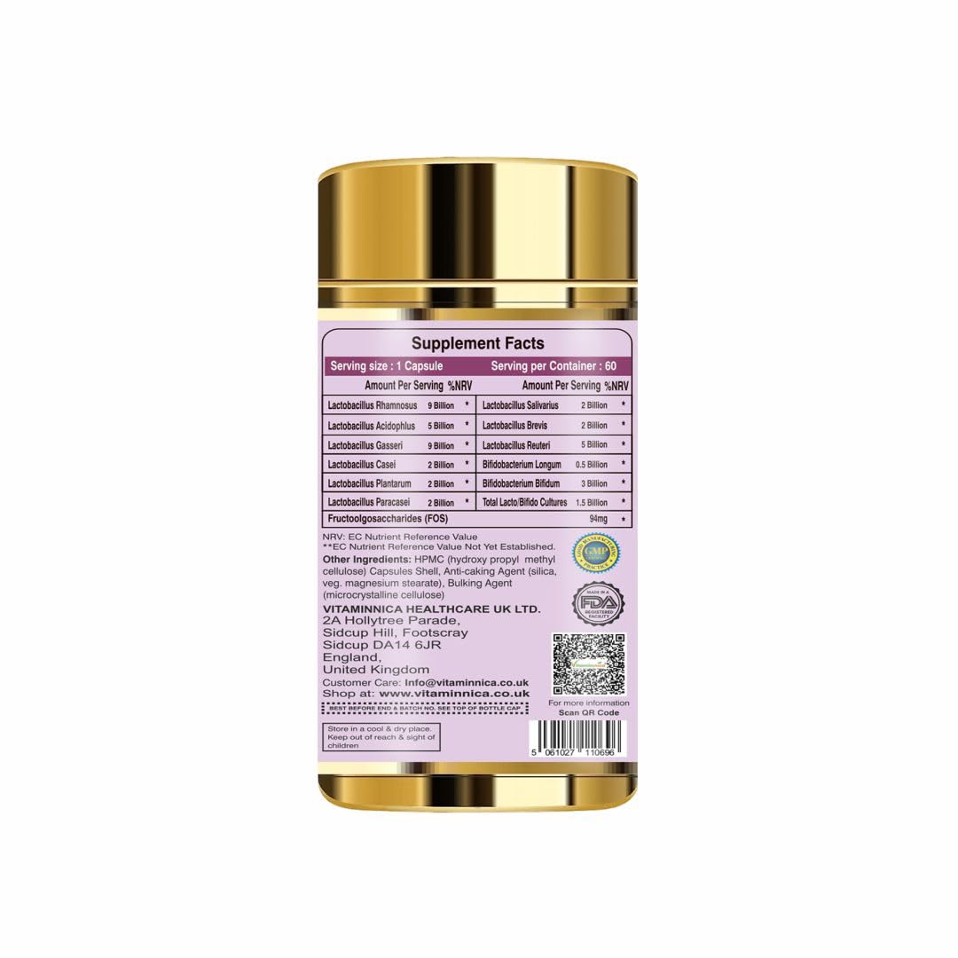 Vitaminnica Because your Health Matters Vitaminnica Vita Her Probio | 50 Billion | 12 Probiotics Strains | Premium Women's Blend for Gut & Vaginal Health | 60 Capsules