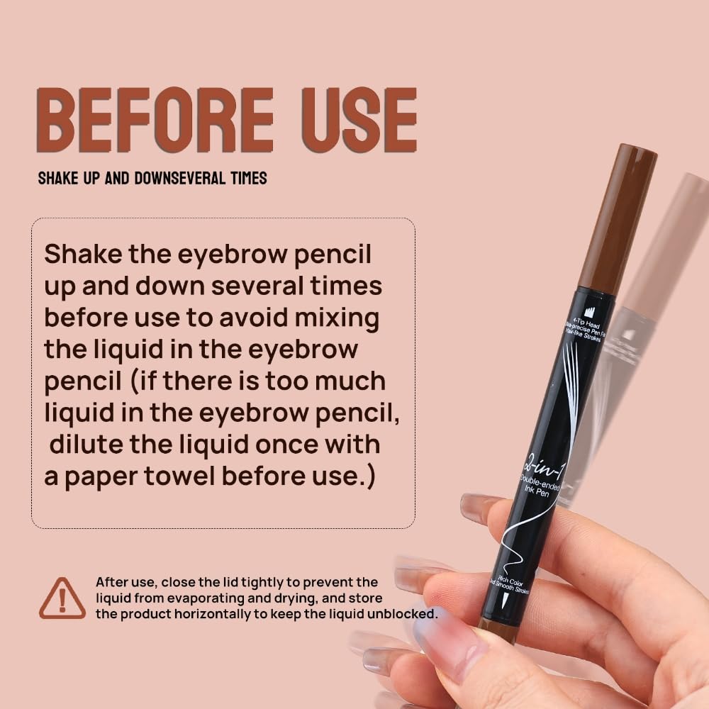 MAYEON Waterproof Dual-Ended Brow Pencil with 4-Prong Comb & Microblade Tip - Ultra-Fine Hair-Like Strokes, Smudge/Sweat Proof Formula(Includes Eyebrow Stencils & Brush) (Dark Brown)
