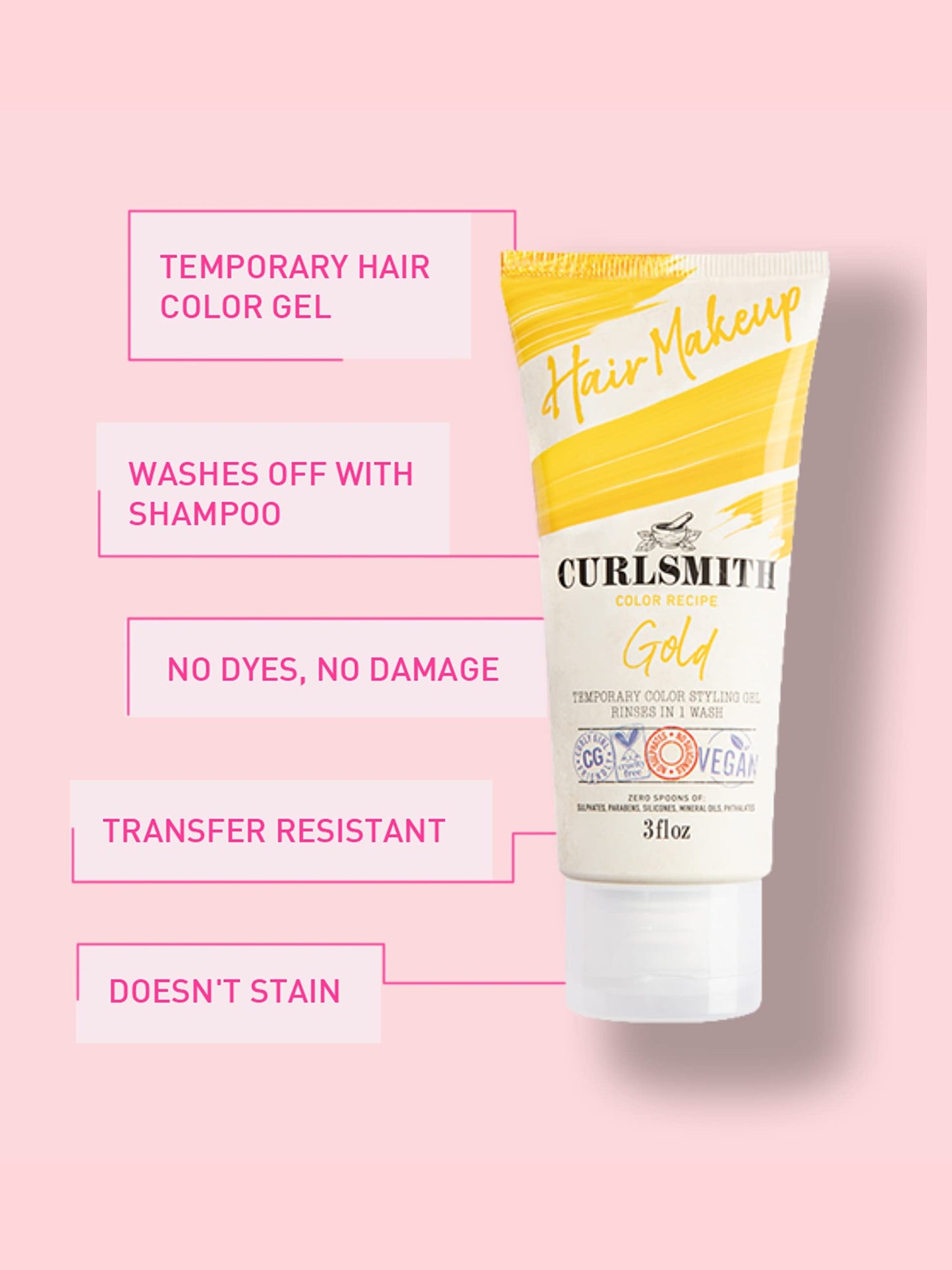 CURLSMITH Curlsmith - Hair Makeup - Vegan Temporary Hair Color and Styling Gel, Gold (89ml)