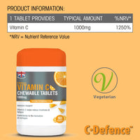 Vitamin C 1000mg Chewable by Club Vits - 90 Tablets - Supports Immune Health and Helps Fight Colds - Helps Reduce Tiredness and Fatigue