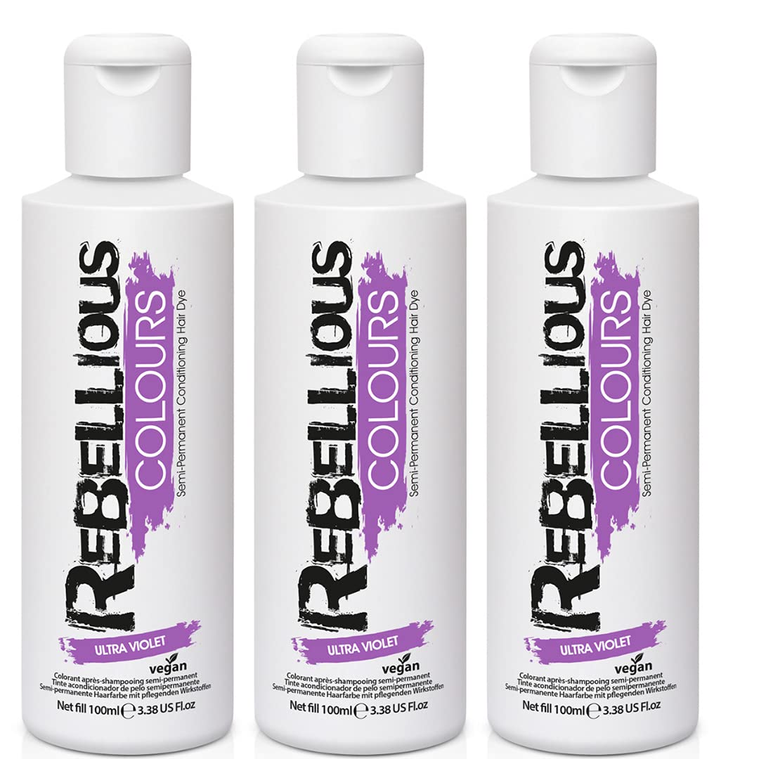 Rebellious Colour Semi Permanent Hair Dye Conditioning vegan cruelty free direct hair colour application 300ml (Ultra-Violet)