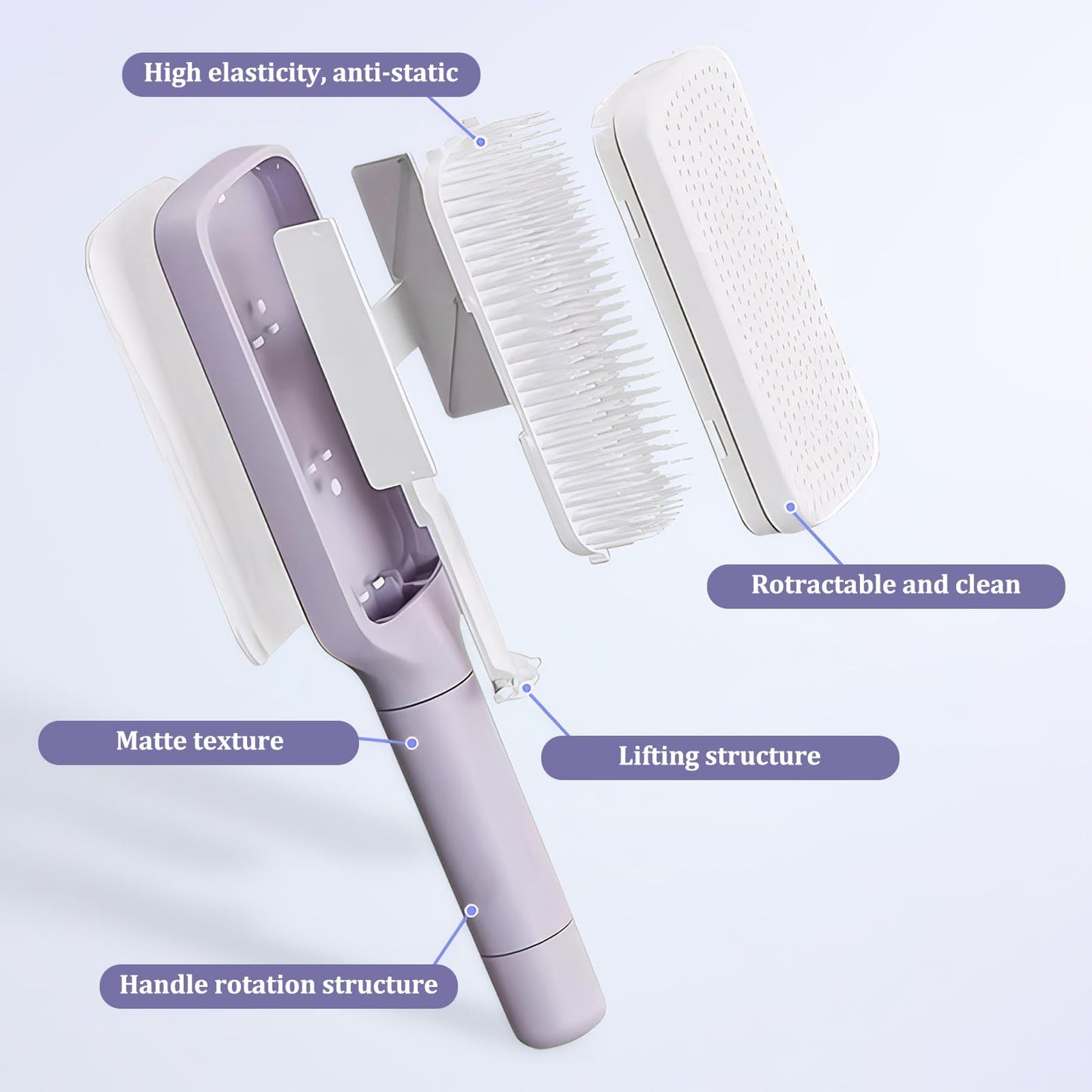 ExcellaElite Detangle Brush,Two-Tiered Detangling Hair Brush,Girls Hair Brush with Oval Handle Cleaning Claw,for Curly,Straight,Thick,Wet & Dry Hair (Roland Purple)