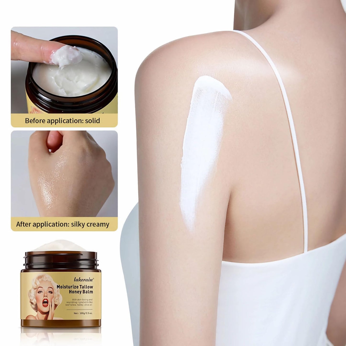 mercham Beef Tallow Skin Care, Beef Tallow Honey Balm, Beef Tallow Moisturiser for Face & Body, Deeply Nourishing, Organic Tallow Face Cream for Dry Skin (100g)