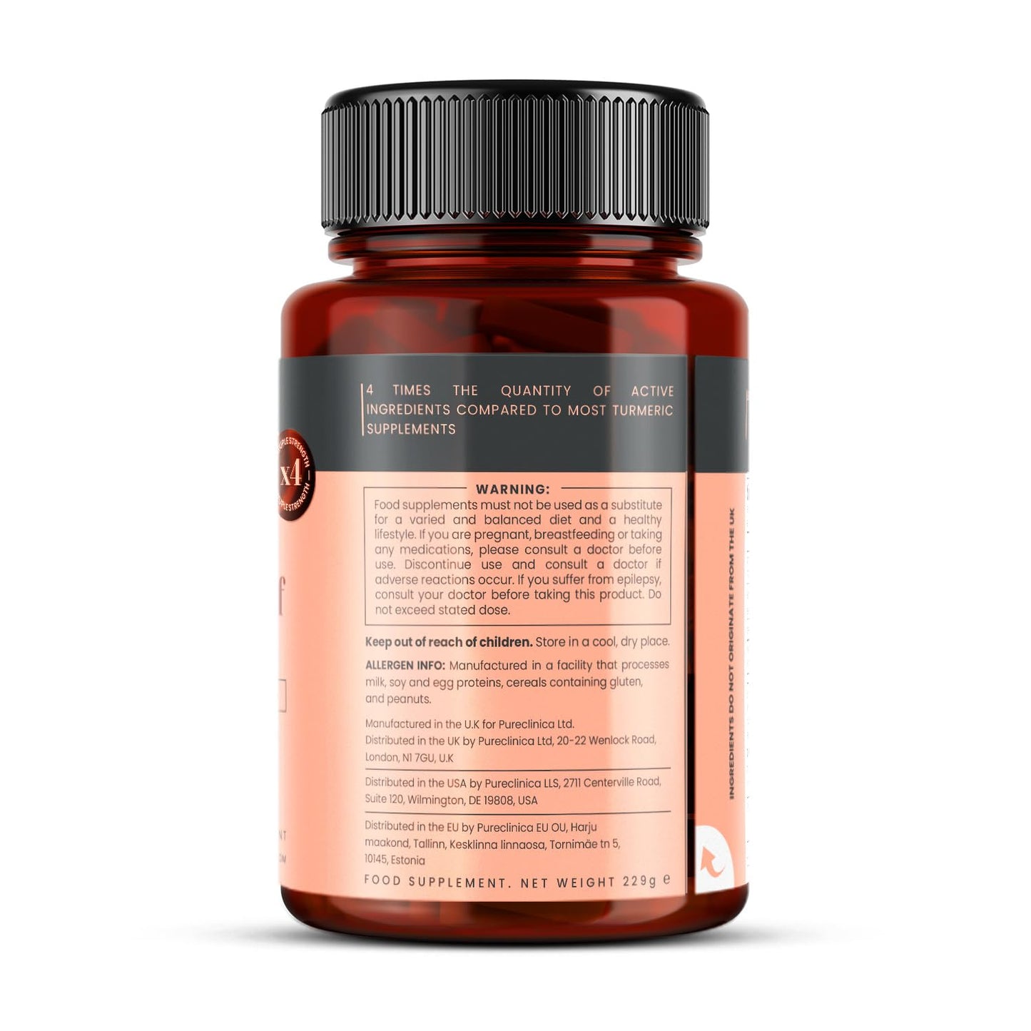 Pureclinica Turmeric Curcumin - 1100mg x 360 Tablets (2 Bottles of 180) - w/ 95% Curcumin and 5mg Black Pepper Extract
