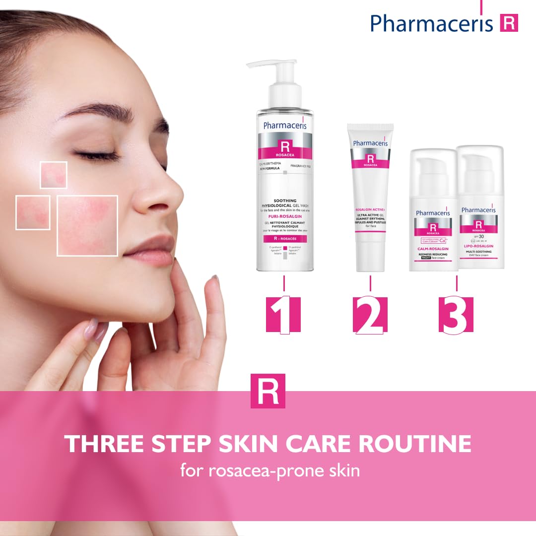 Pharmaceris R Puri-Rosalgin, Eye and Face Cleanser, Face Wash Gel for Rosacea Skin, Physiological Gel, Cleanser for Sensitive and Allergic Skin, D-Panthenol - 200 ml
