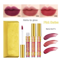 ieron Lip Stains 3pcs Lip Glosses Lip Matte Long Lasting Water-resistant Anti-stick with Gloden Gift Box for Lip Make-up Beauty - Pink Series