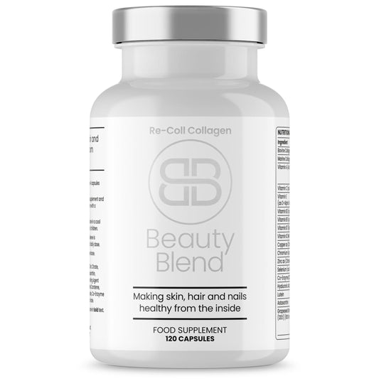 Re-Coll 1200mg Collagen Capsules - High Strength Supplement with Hyaluronic Acid - for Hair Skin & Nails - Contains Bovine & Marine Collagen for Women & Men (120 Count)