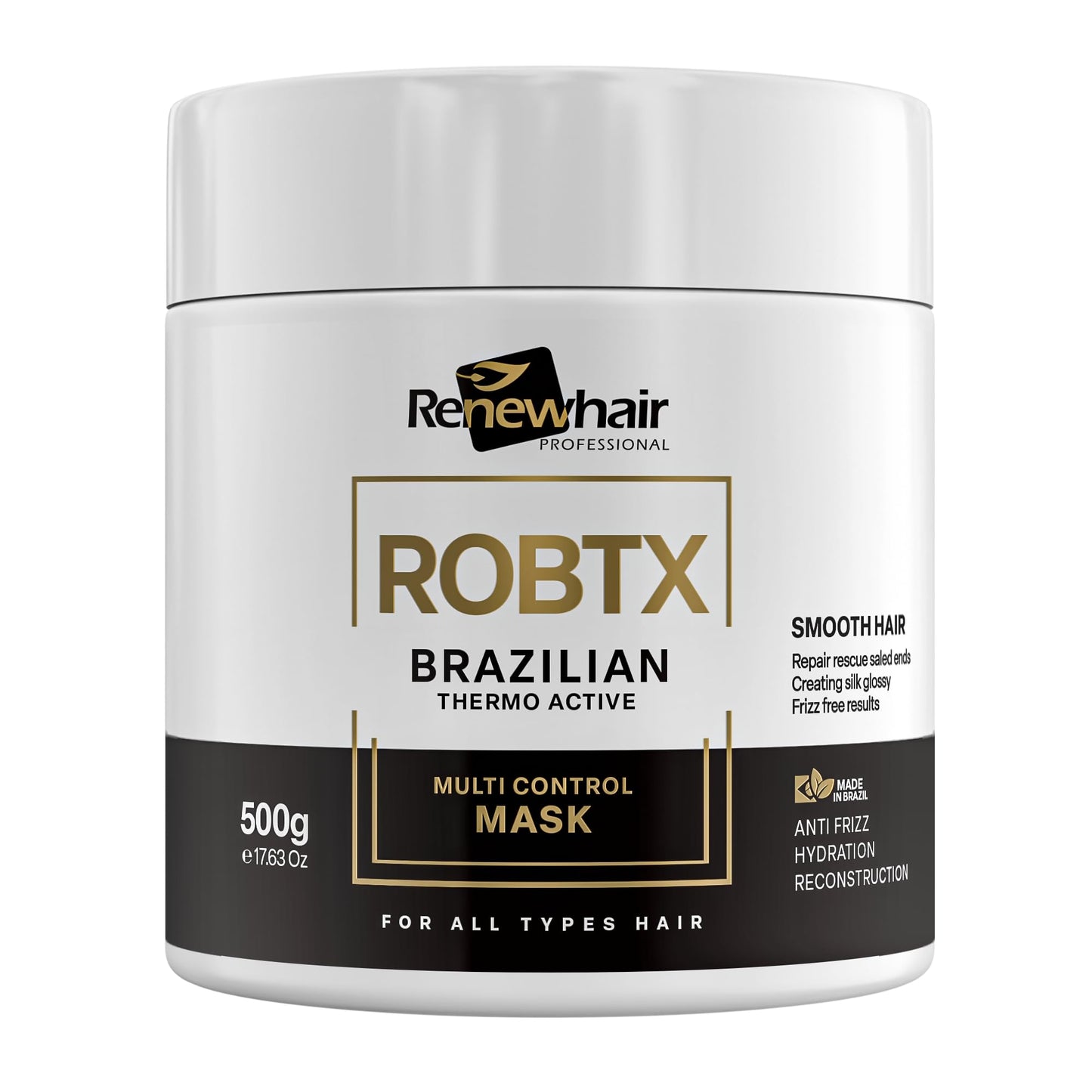 RENEW HAIR PROFESSIONAL ROBTX Anti-Frizz, Thermo-Active, Multi-Control, Smart Technology Hair Treatment Mask | Volume Reduction, Shine & Softness | Vegan | Salon Finish 500ml