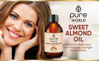 Pure World Natural Sweet Almond Oil 250ML 100% Pure, Undiluted Cold Pressed Premium Quality Almond Oil Freshly Pressed – Massage, Skin, Nails, Body and Face,. Edible Vegan