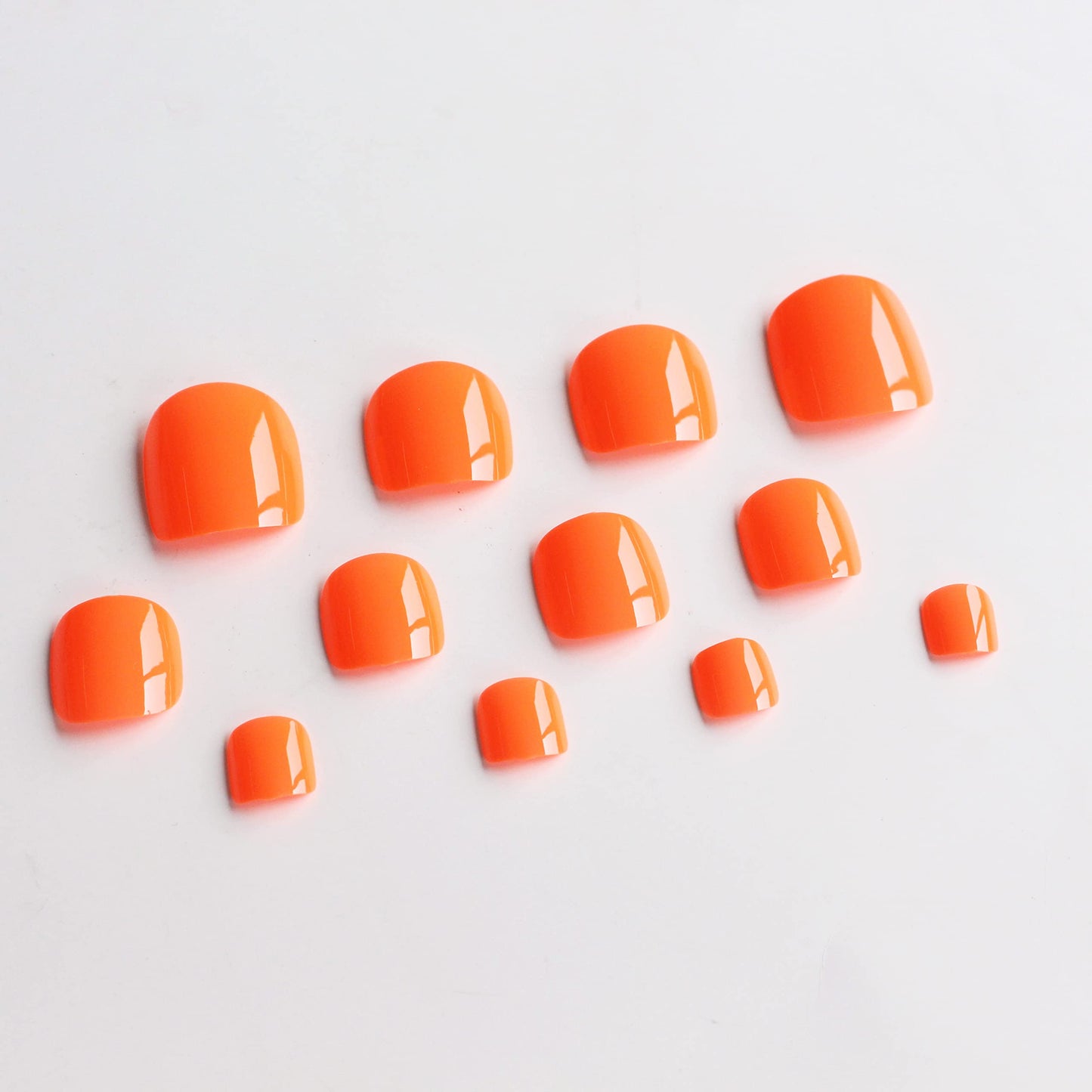 KQueenest Orange Toe Nails False Short Square, Glossy Gel Fake Toe Nails, Pure Color Press on Toes Nail, Acrylic Toe Press on Nail for Women Summer Beach Daily Wear in 24 Pcs