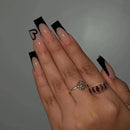 Maggikey 24PCS Long Coffin Ballerina False Nails - French Black Plastic Press On Nails - Full Coverage Glossy Stick On Nails For Women (Black Heart French Style)