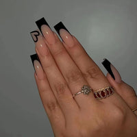 Maggikey 24PCS Long Coffin Ballerina False Nails - French Black Plastic Press On Nails - Full Coverage Glossy Stick On Nails For Women (Black Heart French Style)
