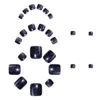 Generic Dark Blue Glitter Gel Starry Sparkle False Toenails - Short Square Full Coverage Press On Pedicure Set In 12 Sizes For Women, Elegant Glamorous Solution For Everyday Wear And Special Occasions