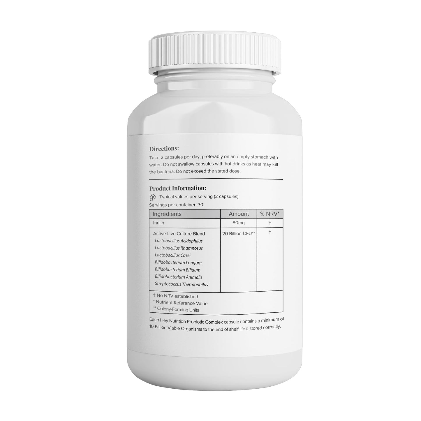 Hey Nutrition Probiotic Complex Supplement - 20 Billion CFU - Suitable for Vegetarians & Vegans - Supports Gut & Skin Health, Improves Immune Response - UK Manufactured - 3 Pack - 180 Vegan Capsules