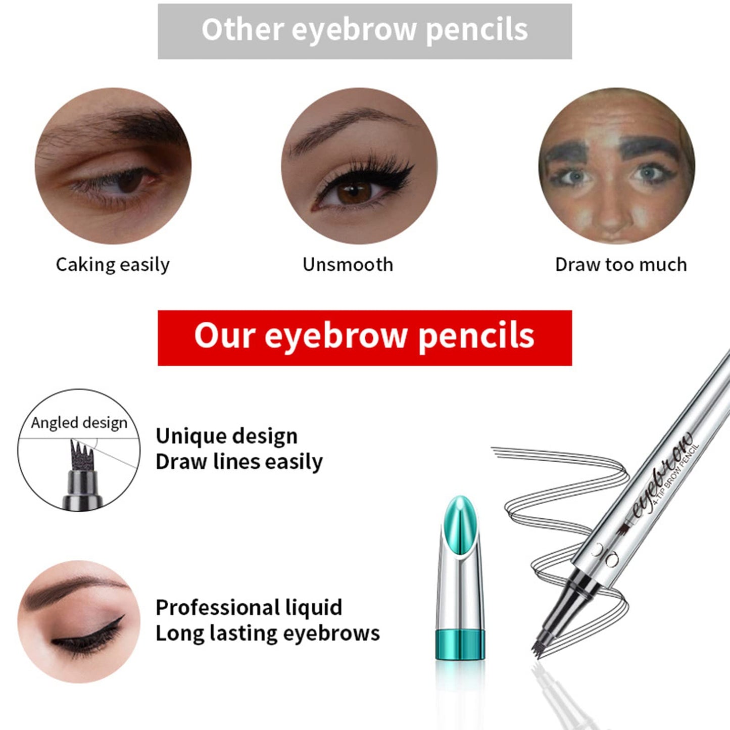 MEITREND Eyebrow Pencil - Waterproof Tattoo Brow Pen With Fork Tip Long-Lasting Brow Tint For Revolution Makeup Rapid Natural Brow for Beginners (#03 RED BROWN)