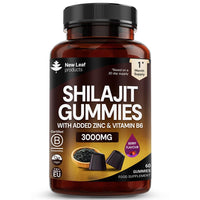 NEW LEAF PRODUCTS Shilajit Gummies - Enriched with Zinc & Vitamin B6 - High Strength 3000mg Pure Himalayan Shilajit for Men and Women - Berry Flavoured, Vegan Shilajit Gummies By New Leaf