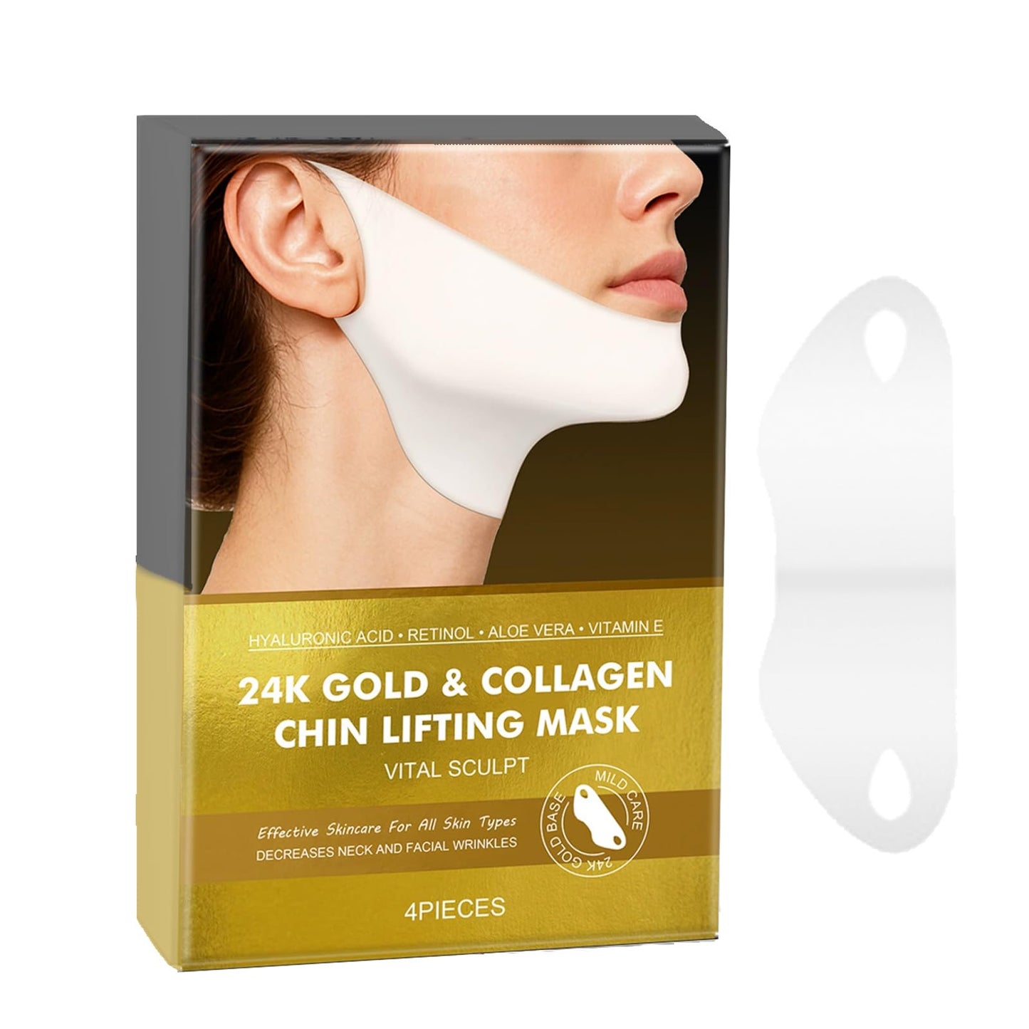 DEGHOUY 4 Pack V-Line Lifting Mask | 24K Gold & Collagen Face Mask, Anti-Aging Jawline Shaper Mask for Face Lift | Hyaluronic Acid & Vitamin E